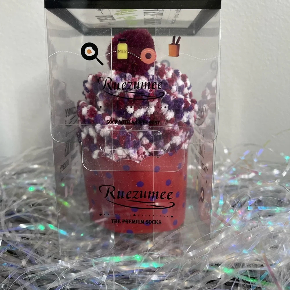 Confetti Cupcake Socks with Pom Poms in Box